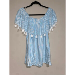 La Mer Luxe Baby Blue Striped Off the Shoulder Monica Top, Sz Medium, MP $104